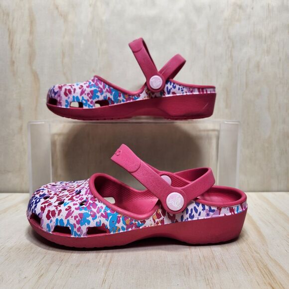 Crocs Karin Mary Jane Slip On Clogs Size 4 Pink Leopard Lightweight Sandals - Picture 1 of 9